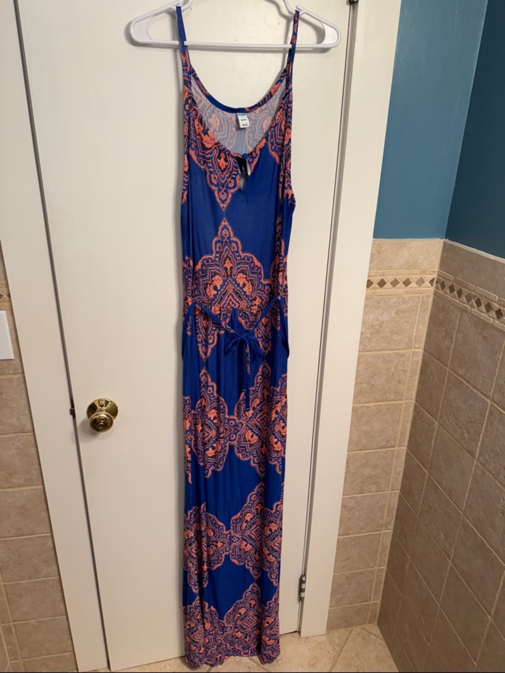 Blue and Coral Old Navy Spaghetti Strap Maxi Dress NWT